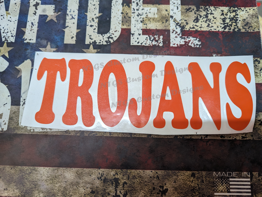 Mascot lettering "Trojans"