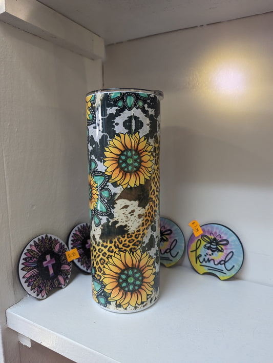 Sunflowers with cow print and teal gems