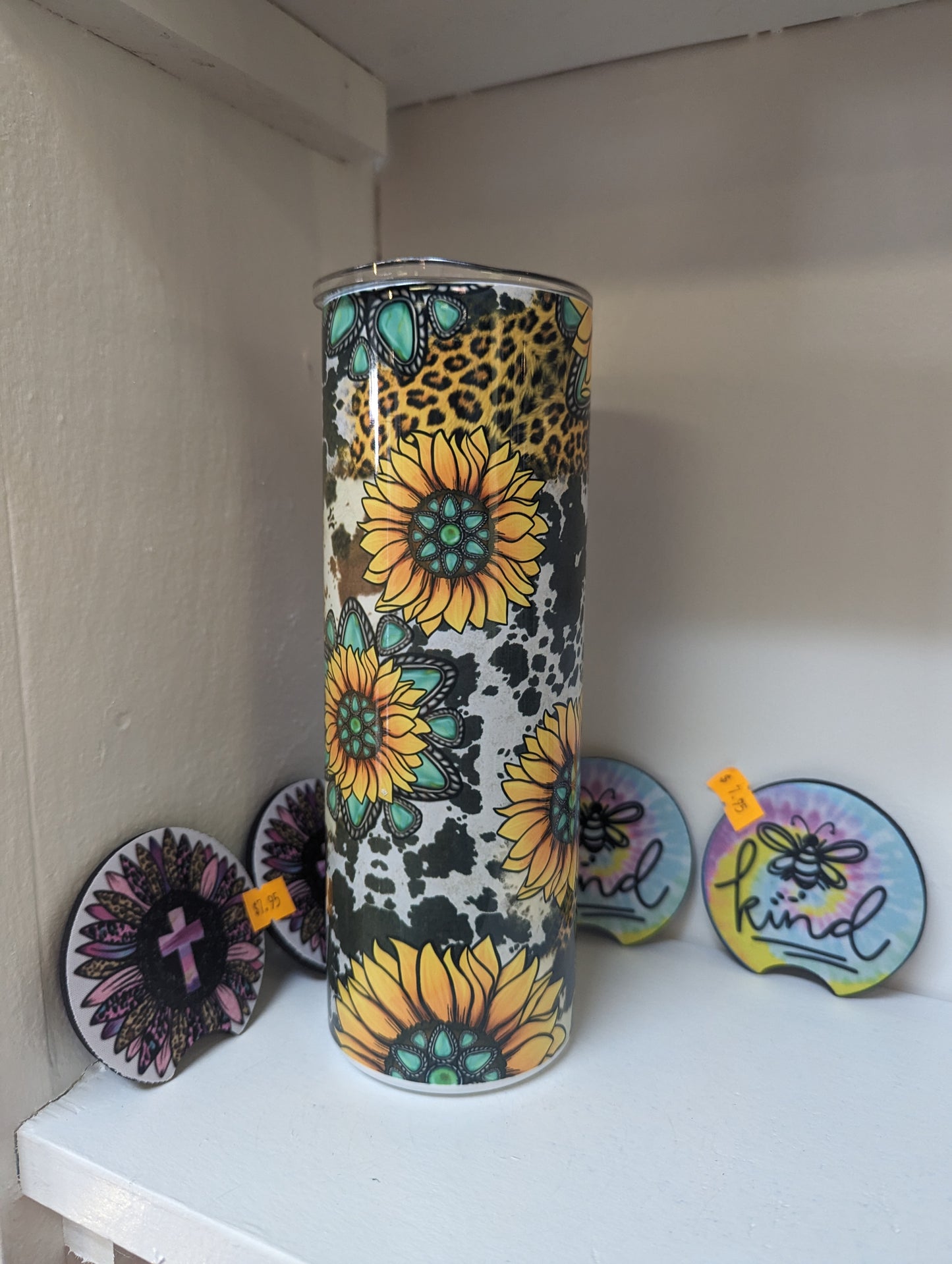 Sunflowers with cow print and teal gems