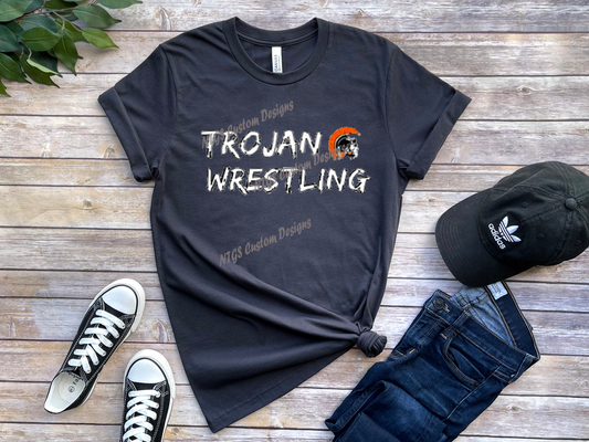 Trojan Wresting with Trojan mascot